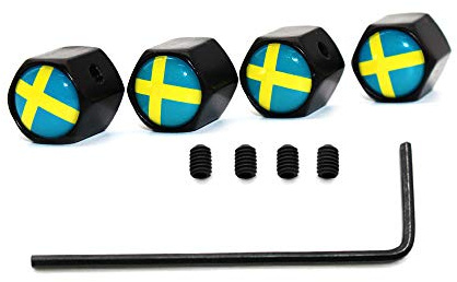 5 Teile/Satz Zink-Legierung diebstahl Schweden Nationalflagge Reifen Ventilkappe Reifen Rad Stem Luftventilkappen für Auto Autos (Schwarz)