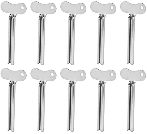 AUEAR, Stainless Steel Toothpaste Squeezer Tube Key Silver for Home Hair Dye (Set of 10)
