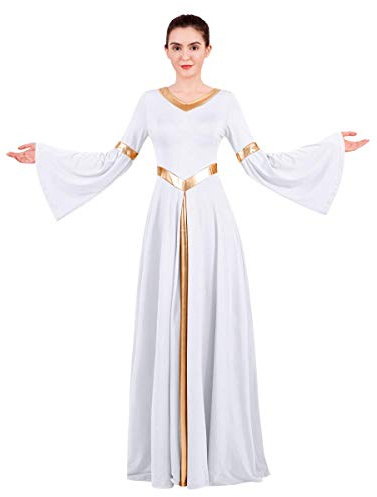 OwlFay Femmes Robes de Danse Liturgique Lyrique Robe Manches Longues Costume de Justaucorps Gymnastique Ballet Classique Combinaison Bodysuit Vêtements Blanc L