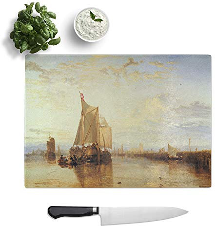 Kitchen Chopping Board Glass - J.M.W. Turner (Joseph Mallord William Turner) The Dort Packet Boat - Textured Worktop Saver Cutting Board - Heat Resistant, Shatterproof and Hygenic - 39 x 28.5 cm
