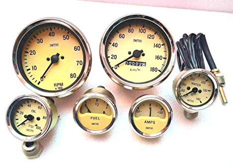 Generic Smiths Replica Kit Calibri Temp Olio Carburante Amperometro Tachimetro Tacho 100 Mm In Giallo Lunetta Cromata