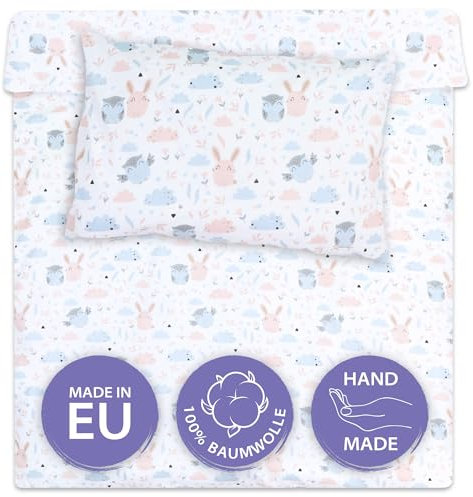 Totsy Baby Copripiumino lettino neonato 90x120 cm - Cotone parure di copripiumini bambino e bambina per culla Set lenzuolo per piumino 90 x 120 cm con federe 60 x 40 cm Oeko-Tex