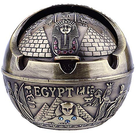 HNGM Cenicero 1pc Cenicero con Tapa a Prueba de Viento Metal Creativo Egipto Egipto Estilo Cenicero Decoración de Escritorio Cigarette Butt Container para Oficina de Café Home