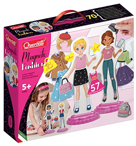 Quercetti Magnetic Fashion Best Friends, Giochi Magnetici per Bambini con 2 Bamboline da Vestire con 57 Magneti Colorati, Regalo Bambina 5 Anni o più, Giochi Creativi ed Educativi, Made in Italy