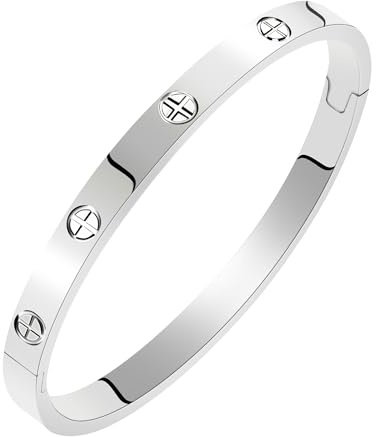 YCSLYW Women's Stainless Steel Bracelet Jewelry Crystal Bracelet With Cube Zircon Hinge Jewelry oval Bangle Christmas Valentines Birthday Gifts for Women