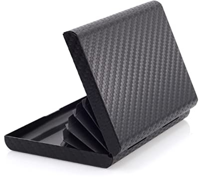 Festland DESIGN® Kartenetui Ausweishülle Visitenkarten Etui bis zu 12 Karten Kreditkartenhülle mit RFID-Schutz aus Aluminium in Carbonoptik (Carbonoptik-Schwarz)