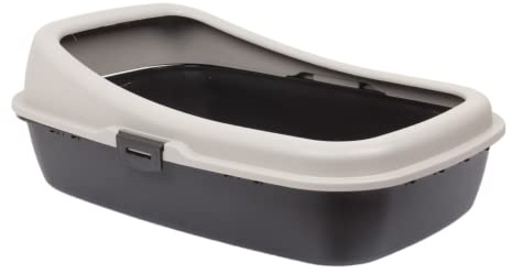 High Sided Large Plastic Cat Litter Tray Box. Removable High Rim. Low Entrance. (Beige & Brown)
