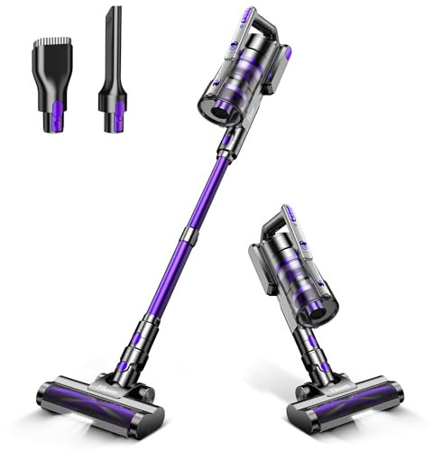 Tikom V700 Akku Staubsauger 450W 33000pa Saugkraft, 50Mins Max, 6 in 1 Staubsauger Kabellos mit 1.3L Staubbehälter, für Teppich, Tierhaare, Hartboden, Lila