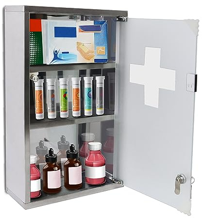JOIEYOU Armoire à pharmacie en acier inoxydable avec 3 compartiments, 30 x 12 x 50 cm
