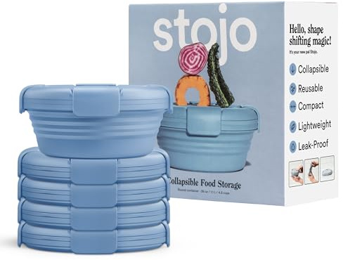 STOJO Collapsible Bowl 5 Set - Steel, 36oz - Reusable Silicone Bowl for Hot and Cold Food - Perfect for Travel, Meal Prep, To-Go Lunch, Camping & Hiking - Microwave & Dishwasher Safe