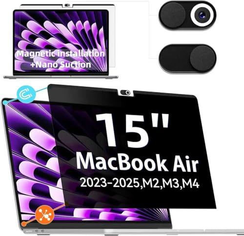 IPROKKO Magnetic Privacy Screen Protector, for MacBook Air 15 Inch (2023-2026, M2 M3 M4 M5) - A2941 A3114 A3241 A3448, Removable Anti Glare Blue Light Mac Air 15.3 Laptop Black Private Filter