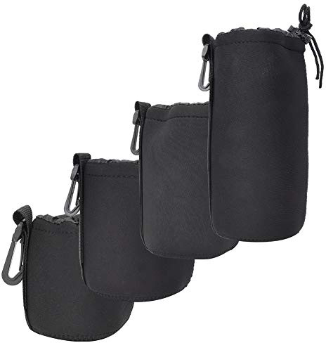 4pcs S M L XL Portable Néoprène Noir Élastique Absorption des Chocs DSLR Housse d'Objectif Sac de Rangement Sac d'Objectif, 4pcs Sac de Protection d'Objectif en Néoprène
