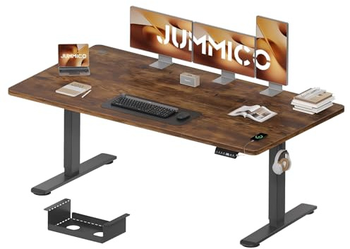 JUMMICO Höhenverstellbarer Schreibtisch 180×80 cm mit Kabelwanne & USB-A | Elektrisch Schreibtisch Höhenverstellbarer mit 18 mm Tischplatte, 3 Memory-Steuerung,Sitz‑Erinnerung Computertisch,Braun
