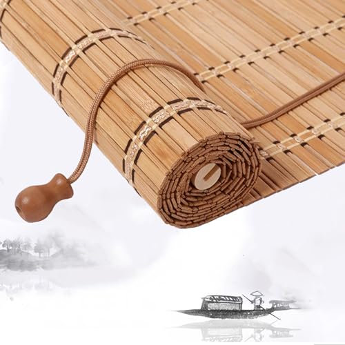 Retro Bambus Rollo Natur Blickdicht Raffrollo aus Bambus Sichtschutz Sonnenschutz Bambusrollo Jalousie 60% Verdunkelungsrollo Seitenzugrollo für Innen Außen Tür Fenster,Breite x Höhe (170cm x 270cm)