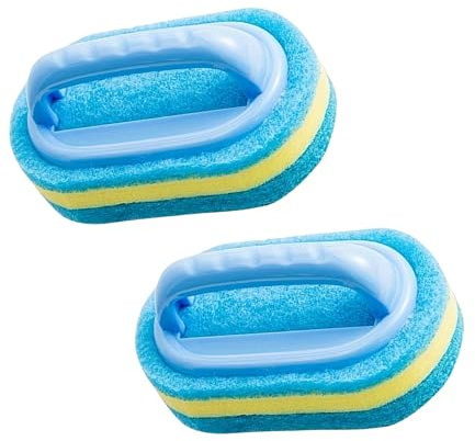 Sponge Brush for Kitchen Bathroom, Easy Grip Handle, No-Scratch All-Purpose Scrub Sponge, Window Cleaning Brush (2 Pack)
