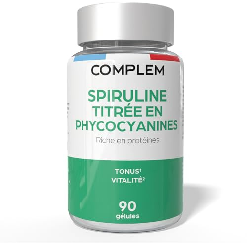 COMPLEM Spiruline Bio – 1350 mg par Jour – Riche en Phycocyanines – 90 Gélules Vegan – Spirulina platensis – Complément Alimentaire