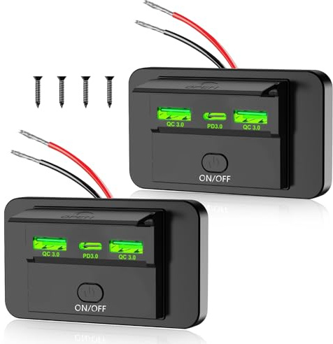 2PCS 3 Ports 12V RV USB Outlet 72W, Gibbab Dual USB QC3.0 36W & PD3.0 Type-C Quick Charge 36W Panel Wall Mount, Automotive Car Socket Charger Adapter for RV Marine Boat Bus ATV Motorcycle Truck