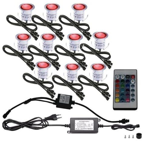 QICBYING 10PCS Projecteur De Sol Lumières - Lumière De Paysage De Jardin Étanche 12V IP67 RVB, Kit De Lumières De Terrasse À LED, Spot Encastrable LED Exterieur, Lumière D'escalier Encastrée