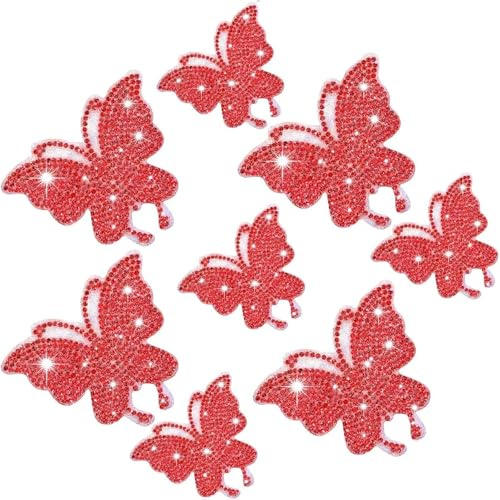 MisFun 8 Stücke Bling Strass Schmetterling Abziehbilder Kleber Schmetterling Auto Aufkleber, Funkelnd Diamant Schmetterlings Autoaufkleber, Bling Strass Kristall Auto Sticker für Fahrzeug (Rot)