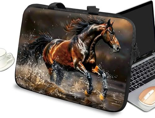 Custodia universale per computer portatile da 10 pollici, con manico e cerniera, borsa messenger per tablet da 7-10 pollici, per iPad/Notebook/eBook/lettori, cavallo