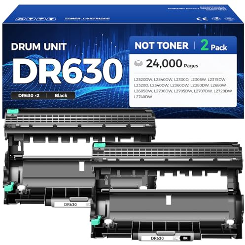 DR630 Drum Unit (Not Toner) 2-Pack Printer Replacement Compatible for Brother DR-630 Imaging Drum HL-L2380DW HL-L2320D HL-L2340DW DCP-L2540DW MFC-L2700DW MFC-L2720DW HL-L2300D HL-L2360DW MFC-L2740DW