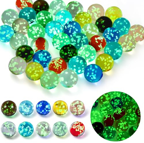 Cptoion 40 Stück Glasmurmeln Im Dunkeln Leuchten, 16 Mm, 10 Farben | Murmeln Kinder, Bunte Glasmurmeln, Leuchtmurmeln for Kinder, Murmeln Glas Leuchtend for Marmorbahn-Spiel, DIY, Heimdekoration