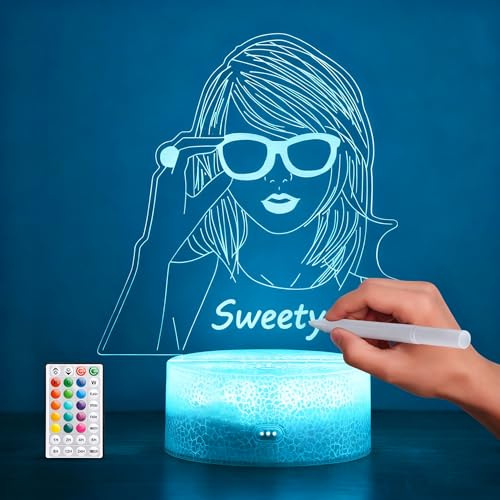 Hoofun Nattljus Merch: Flickgåvor till sångarfans, 3D LED-illusion med fjärrkontroll och smart touch för flickors sovrumsinredning musik födelsedag