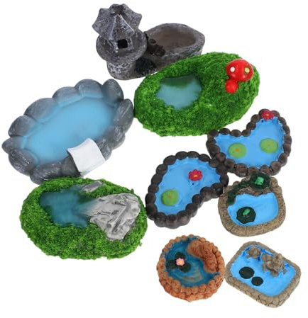 Mikikit 9piezas Accesorios Miniatura para Estanque Microdecoración Decoraciones De Jardín