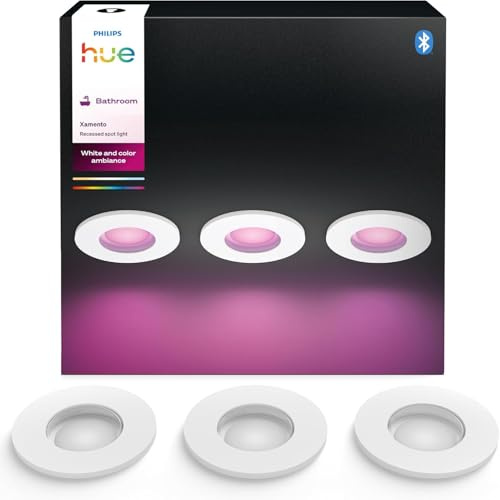 Philips Hue White & Color Ambiance Xamento spots encastrés par 3, Blanc, lampes de salle de bain à intensité variable, contrôle intelligent de la lumière via la voix et l'application.