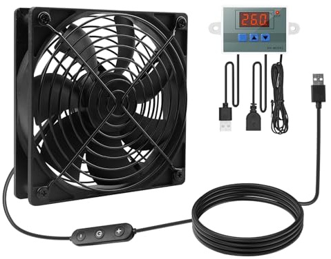 WIYETY Ventilador de refrigeración de 120 mm con control de velocidad, 220 V, con regulador de temperatura digital, 10 velocidades ajustables, ventilador de escape silencioso para ordenador