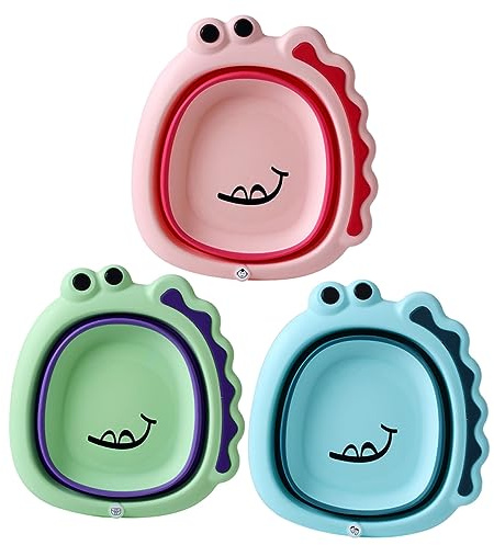 3 Stück Babywaschbecken Faltbar aus Pp und Tpe für Babys und Kinder | Leicht und Robust, Cartoon Form, Einfach zu Reinigen, als Tragbares Fußbadebecken für Zuhause