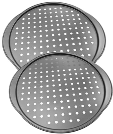 GLEAVI 2 Pièces Plaque Perforée Non Adhésive avec Poignées pour Cuisson de Pizza Pâtisserie et Plus