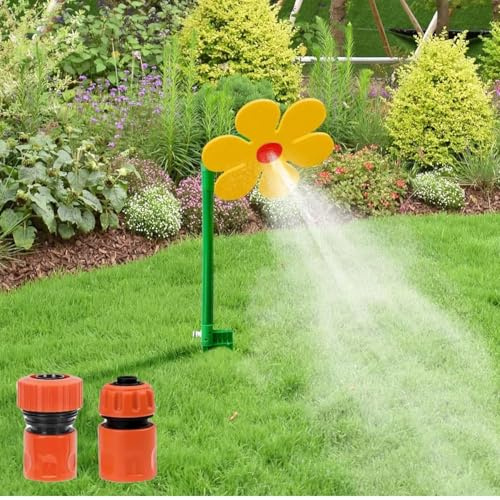 Wassersprinkler Kinder Outdoor, 360° Tanzende Crazy Daisy Rasensprenger Kinder, Wasserblume Sprinkler mit Gartenschlauch Anschluss, Spritzblume Garten Wasserspielzeug Outdoor (Gelb)