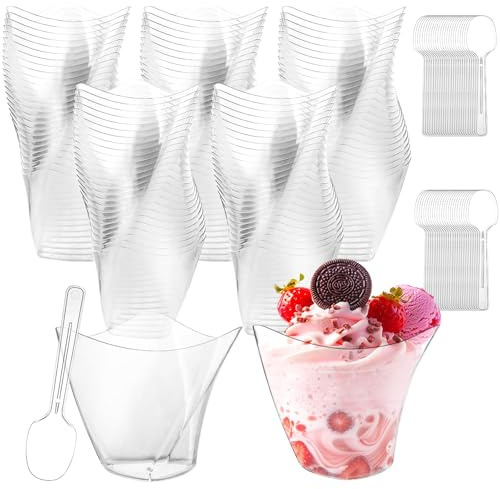 MIVIDE 100 stycken dessertglas dessertglas plast 130 ml, återanvändbara dessertskålar plastmuggar för desserter, mousse pudding