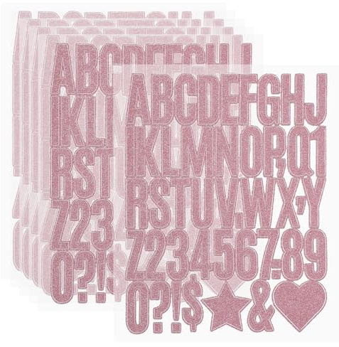 PATIKIL 276Pcs Autocollants Lettres Pailletées 1.6, 6 Feuilles Autocollants Chiffres Pailletés Vinyle Autoadhésifs Alphabet Chiffres Décalques Imperméables Pour Scrapbook, Rose