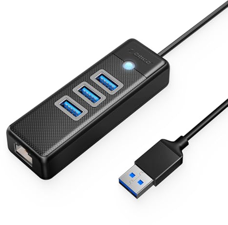 ORICO Hub USB a Ethernet, Hub USB Ethernet 1Gbps con 3 Puertos Type-A 3.0, Extensor de Red USB-A con Cable de 100 cm para Windows 10, 8.1, Mac OS, Laptop