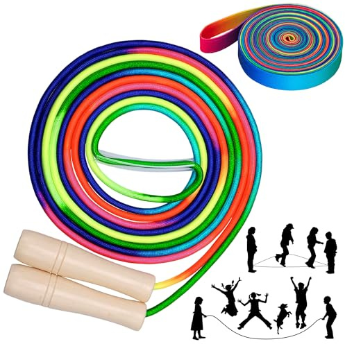 2PCS 16FT Rainbow Skipping Rope with Band Set Adjustable Long Skipping Rope | for Adults, Colorful Jumping Ropes for Outdoor Exercise Fitness Training Games and Fun Family Activities Outdoor Use