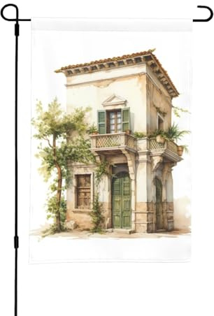 12 x 18 pollici edificio antico con ramo di ulivo romano e stampa greca bandiera giardino per esterno, perfetto San Valentino e decorazioni primaverili