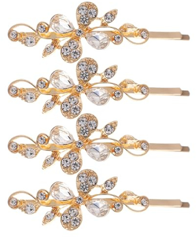 Ipetboom Pinzas Pelo Planas de Metal Doradas, 4 Piezas (2 Juegos), Horquillas Pequeñas Decorativas para Mujer, Sujetan Flequillo y Cabello Suelto, Accesorios Versátiles para Boda y