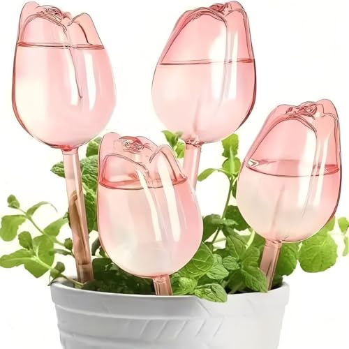 CATZUM Globi Irrigazione Automatica per Vasi, Set da 4 a Tulipano Champagne, Irrigatore a Goccia per Piante Interno Esterno, Vacanze, Lunga Durata.