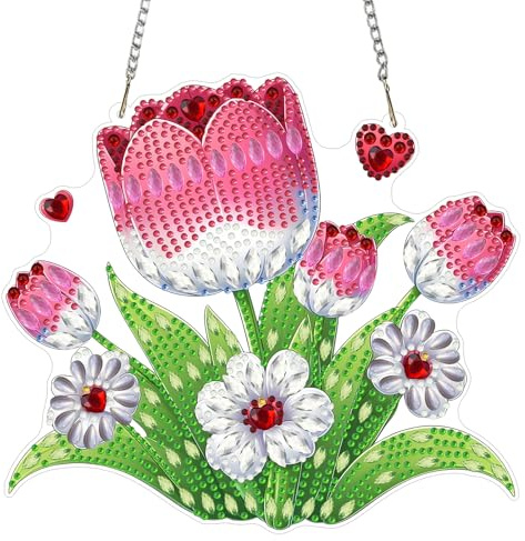 MXJSUA Blumen Diamond Painting Anhänger Erwachsene, Diamantmalerei-Fensterbilder Doppelseitig, Diamond Painting Türschild zum Aufhängen für Wand Und Eingang Decor Geschenk 20x20cm