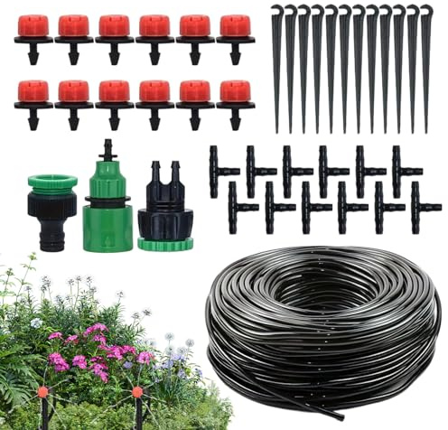 Sistema de riego de jardín, manguera de 10 m con aspersor ajustable, kit de riego por goteo para el riego, para balcón, terraza, patio, césped, invernadero, etc