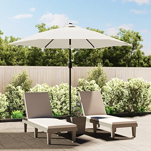 Kaloriko Sombrilla blanca arena 3 m con poste de acero de 38 mm, inclinable, resistente a los rayos UV, con manivela para jardín, balcón, terraza, resistente a la intemperie, incluye soporte y soporte