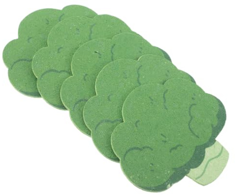 SKISUNO 5 Pièces Éponge de Bain Exfoliante en Cellulose Forme Brocoli Verte, Peau Sensible, à Séchage Rapide, la Maison Voyage