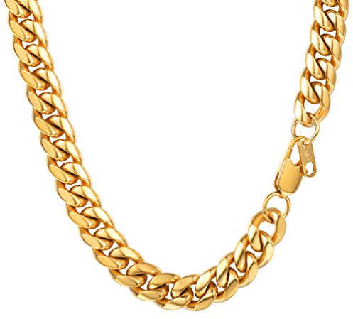 PROSTEEL Herr tjock kedja, 6/10/14 mm Miami Kubanskt halsband, 46/51/55/61/66/71/76 cm, 316L rostfritt stål/18K guldpläterad/svart (skicka presentask) e 18kt guldpläterad basmetall, colore: 02: 10mm-guldpläterad, cod. PSN2910J-22