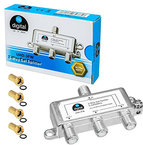 HB-DIGITAL SAT – BK – FM, splitter a 3 vie (3 vie) * 5 – 2400 MHz * digitale e analogico – compatibile * completamente schermato * SAT DVB-S DVB-S2 FM FM TV via cavo DVB-C con 4 connettori F abbinati