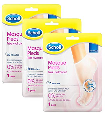 SCHOLL Lot de 3 Masques Pieds Très Hydratant Huile de Coco