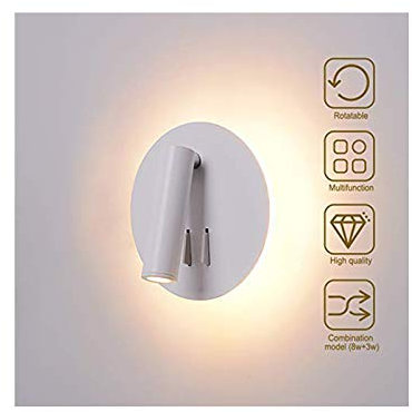 Audor LED Leselampe Bett 3W & 8W Wandleuchte Innen Bettlampe mit Druckknopfschalter Einstellbare Bettleuchte Wandmontage Nachttischlampe Nachtlicht Warmweiß für Schlafzimmer Wohnzimmer Büro (Runden)