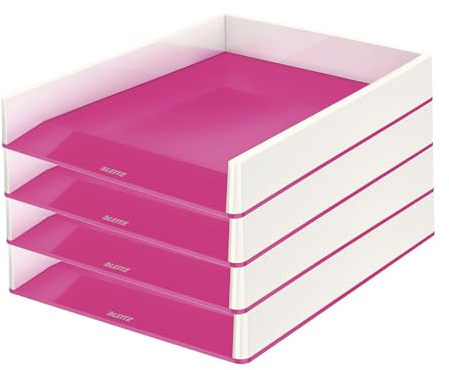 Leitz Briefkorb A4, 4er Pack, Zweifarbiges Design, Weiß/Pink, Duo Colour, WOW, 53611023