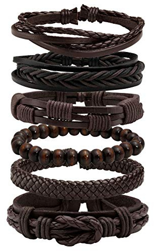 MILAKOO 6 pièces Bracelets en Cuir tressé Marron pour Hommes Femmes Bracelets de Manchette